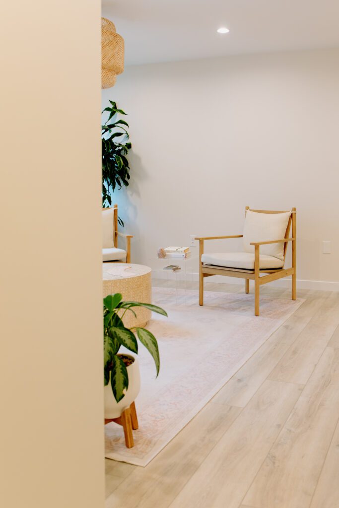 Main gathering space in Revival Wellness Studio for branding photography session in Medfield, Massachusetts.