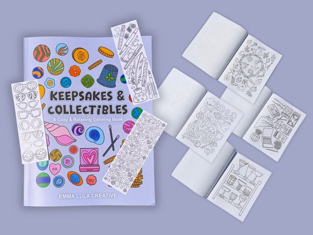 Keepsakes & Collections: A Cute & Simple Coloring Book and matching bookmarks.
