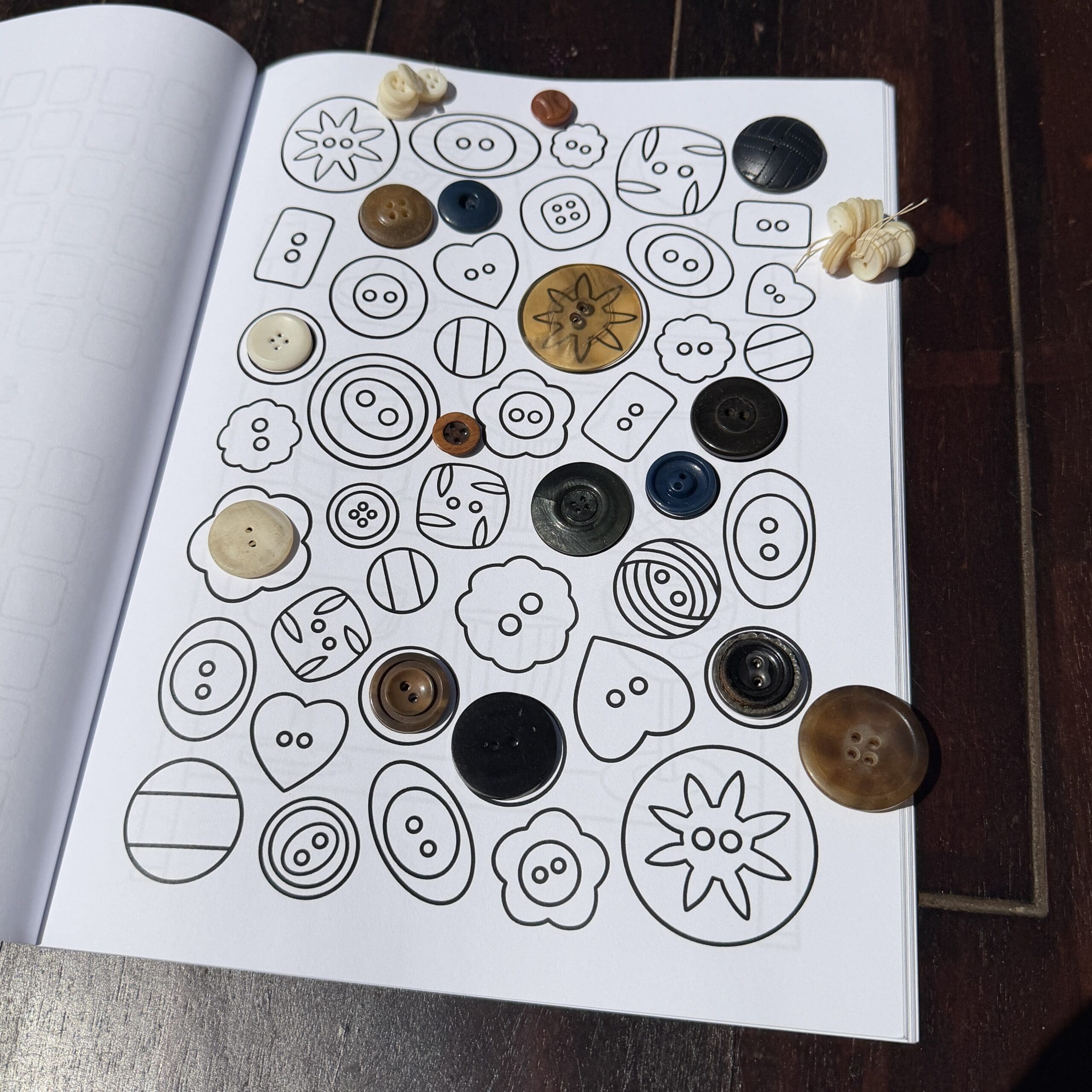Buttons page in collections coloring book.