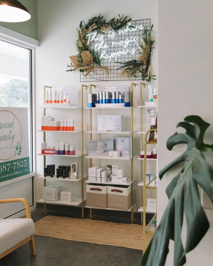 Storefront of Sinead Beauty in Norfolk, Massachusetts.