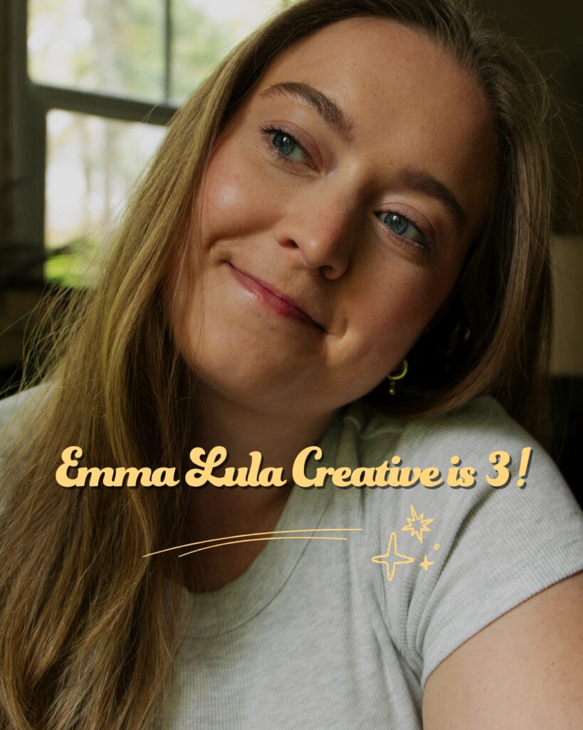 Emma of Emma Lula Creative celebrating three years of business as artist and photographer in Massachusetts.